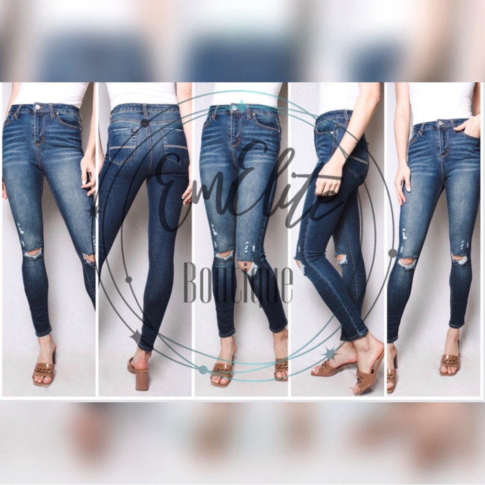 Indigo Rein High Waisted Dark Blue Distressed Jeans Sizes 1 & 3